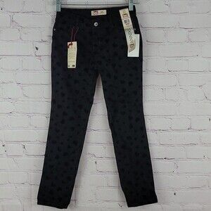 Lei black Kate Lowrise skinny jeans with velvety heart print design.  Size 10 R.